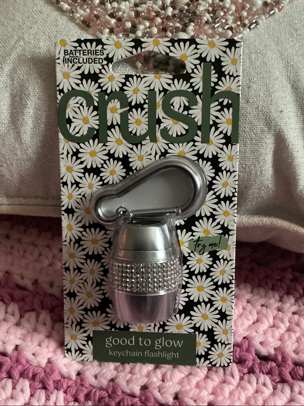 Ash silver keychain flashlight with rhinestone band